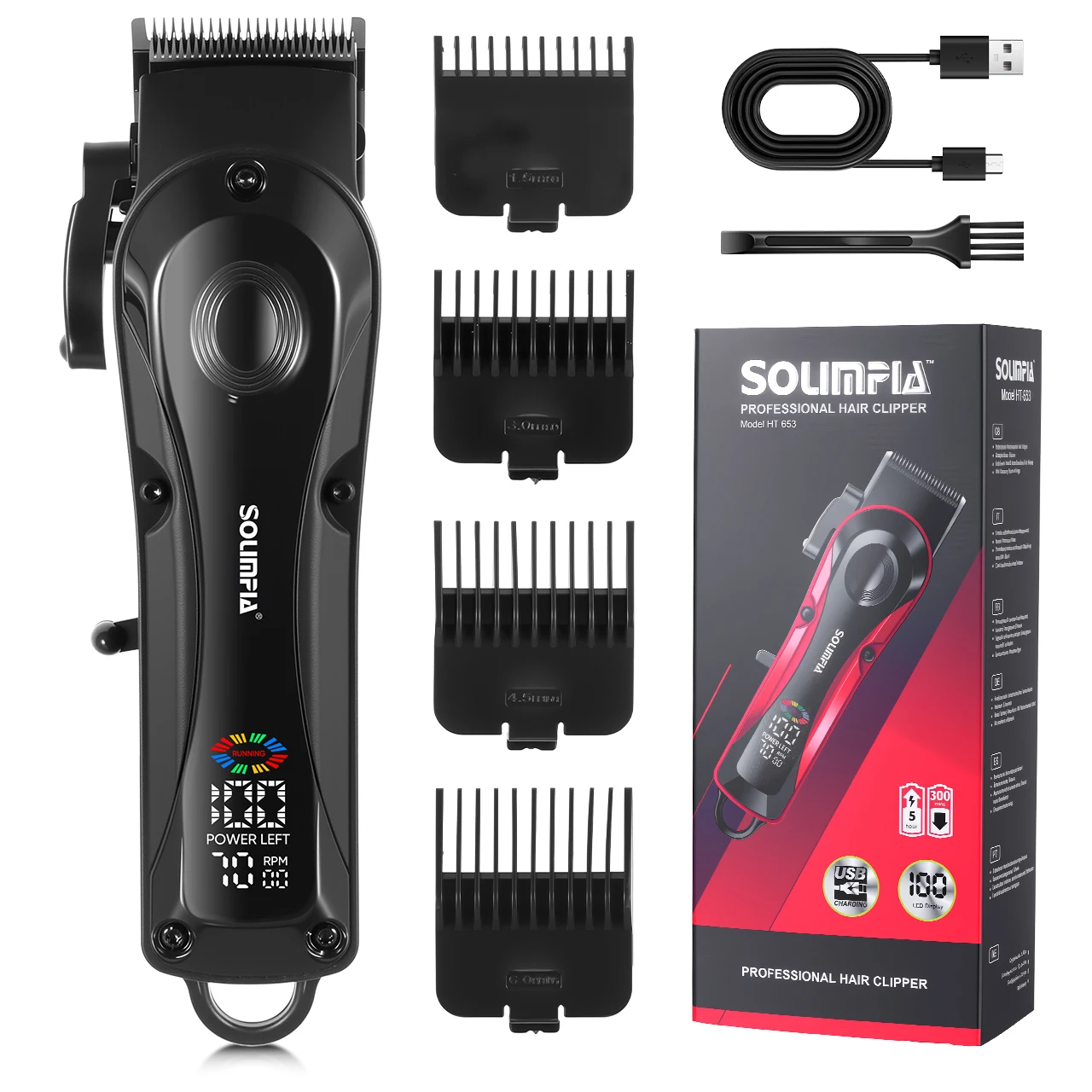 Solimpia Digital Display Electric Hair Clipper Professional Salon Smart Blade Adjustment Oil Head Carving Electric Hair Trimmer