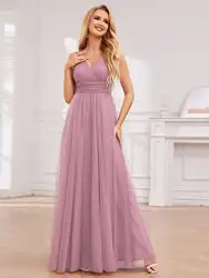 Elegant Evening Dresses Glittering High Slit Sleeveless Empire Waist 2024 Ever Pretty of Orchid Shiny Bridesmaid Dress