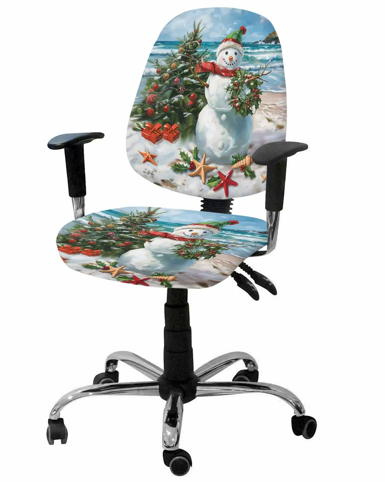 

Christmas Hat Christmas Tree Armchair Computer Chair Cover Removable Office Chair Slipcover Split Seat Covers
