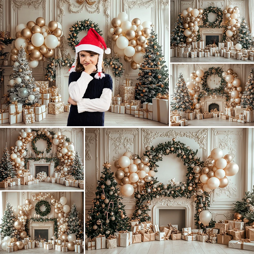 Christmas Photography Background Xmas Tree Fireplace Garland Gift Decoration Kids Holiday Portrait Photo Backdrops Studio Props