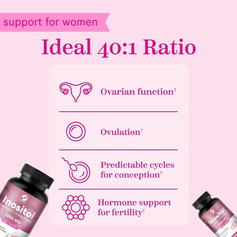 Kexinsh Myo-Inositol & D-Chiro Inositol Capsules Ideal Dosage for 40:1 Ratio for Ovarian Health Support and Balance