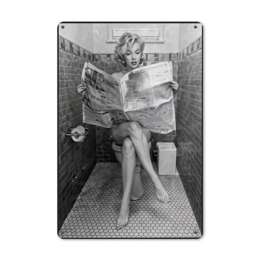 Modern Toilet Sexy Woman Black White Prints Tin Signs Bar Girl Drinking Bathroom Picture Poster Fashion Decor 16x12inch 40x30cm