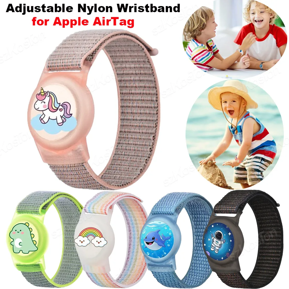 For AirTag Kids Wristband Protective Case for Air Tag GPS Tracker Holder with Nylon Bracelet Adjustable Anti Lost Watch Band