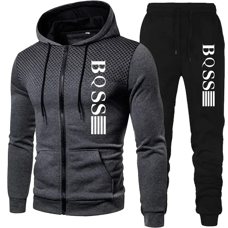 2024 New Men\'s Clothing Sweatshirt Suit Fall Winter Zipper Suit Hooded Sweater Pants Men\'s Tracksuit Cardigan Two Piece Set