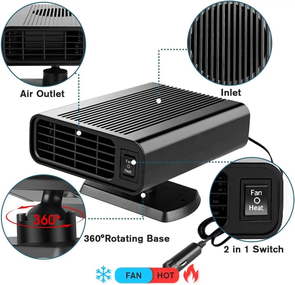 Pemanas Mobil Portabel 150W 12V Colokan Pemantik Rokok Memanaskan & Menyejukkan Cepat Penghilang Embun Beku
