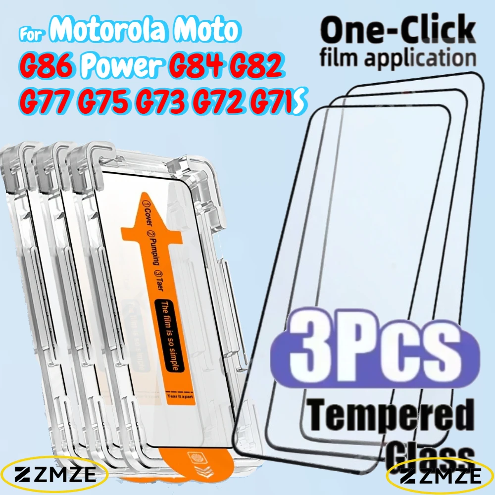3 Pack Tempered Glass Films for Motorola G86 Power G77 G75 G84 Series Screen Protectors For Moto G73 G82 G72 G71S One Click Film