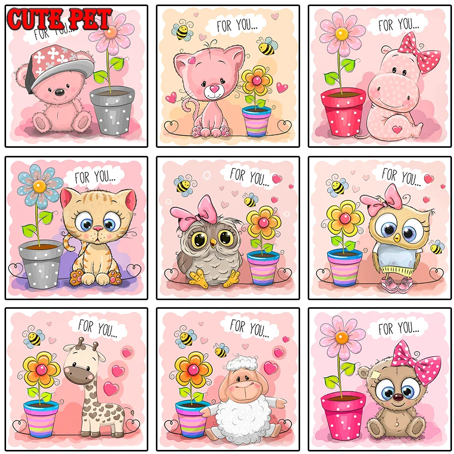 full square round drill potted flowers diy diamond painting set 5d diamond embroidery Cross Stitch animal panda sheep deer decor