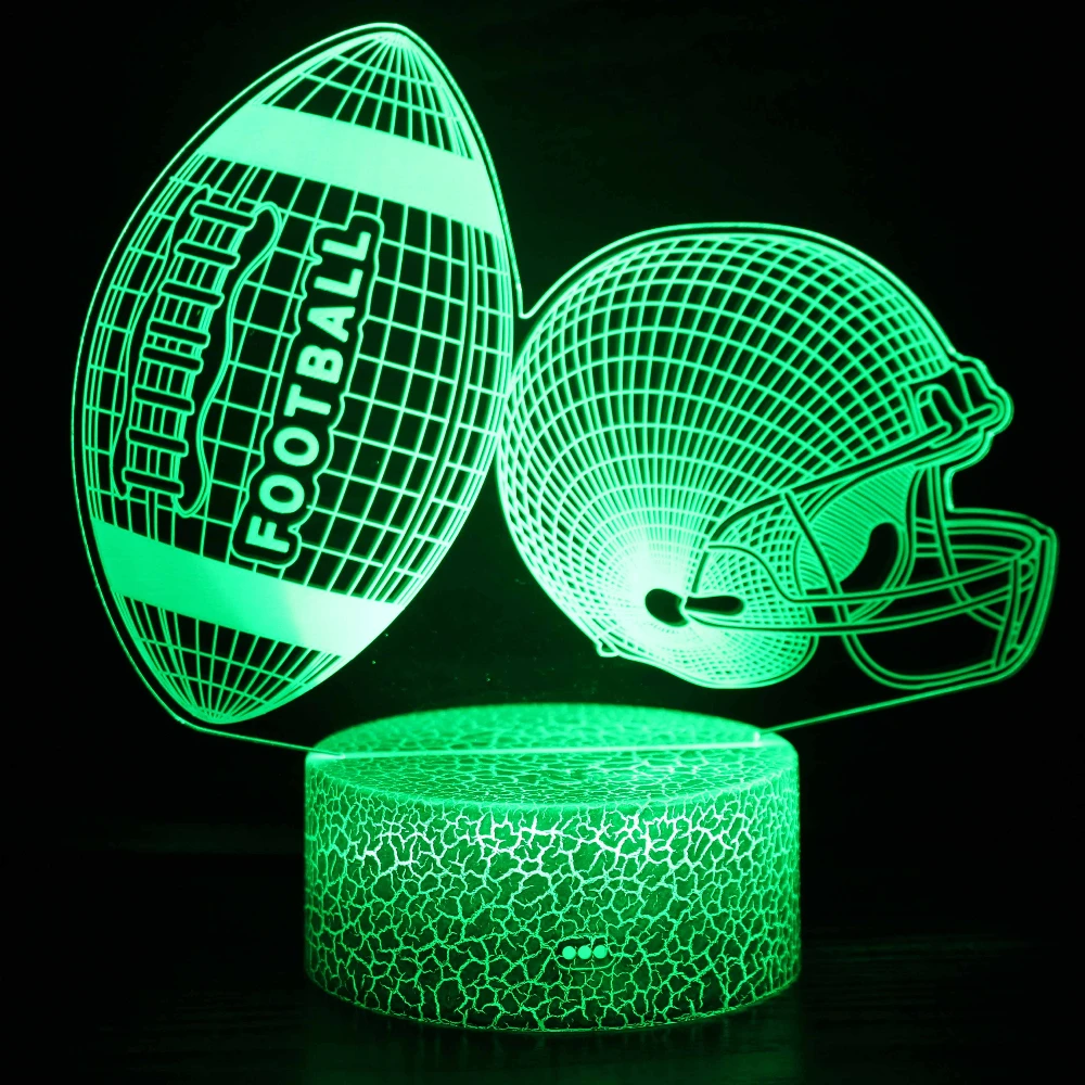 Football Helmet LED Night Light for Kids Room Acrylic 3D Illusion Lamp Colors Changing Nightlight Birthday Gift for Boys Girls