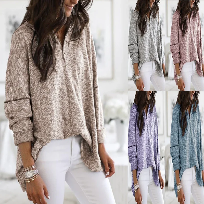 

Women Autumn Round Neck Leisure Button Jumper Solid Sweater Pullovers Basic Tops Ladies Slim Knitted Sweaters Ladies Long Sleeve