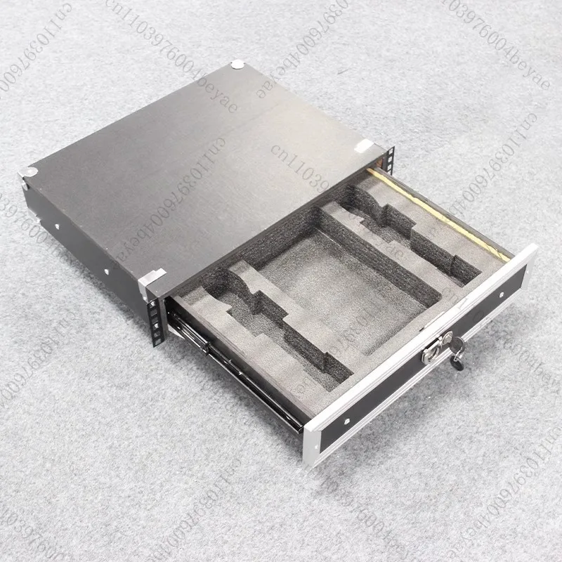 19 Inch 2U Drawer with Lock, Suitable for Air Case, Microphone Cabinet 3U Solid Wood Microphone Receiver, Engineering Case