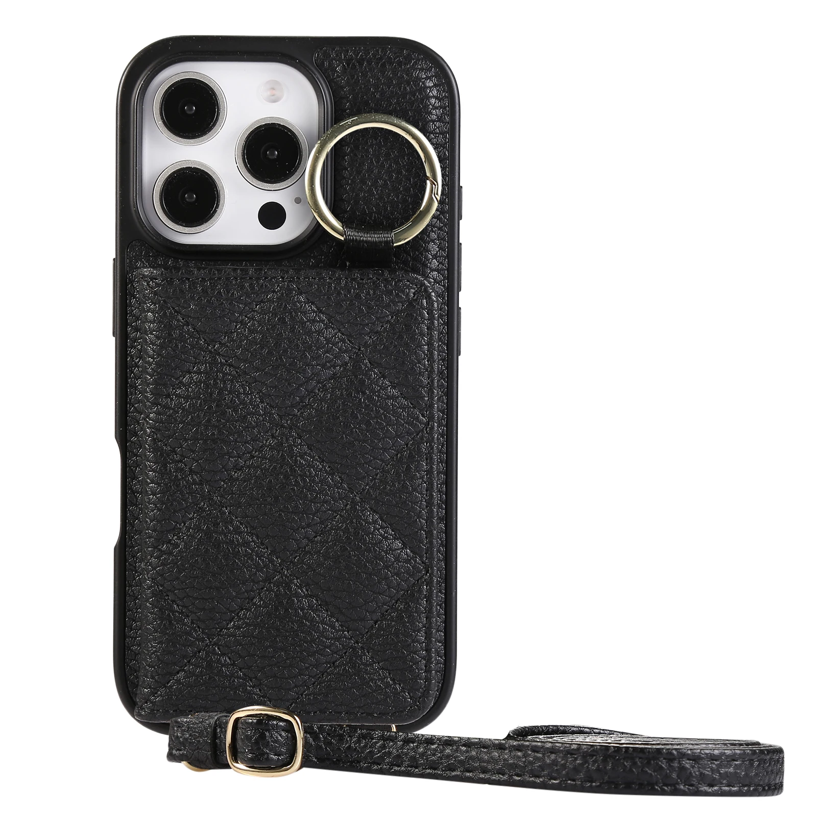 

Card Slot Case for iPhone 16 15 14 Pro Max Plus 13 12 11 Cases Mirror Card Bag Stand Leather Sleeve Cover with Shoulder Strap