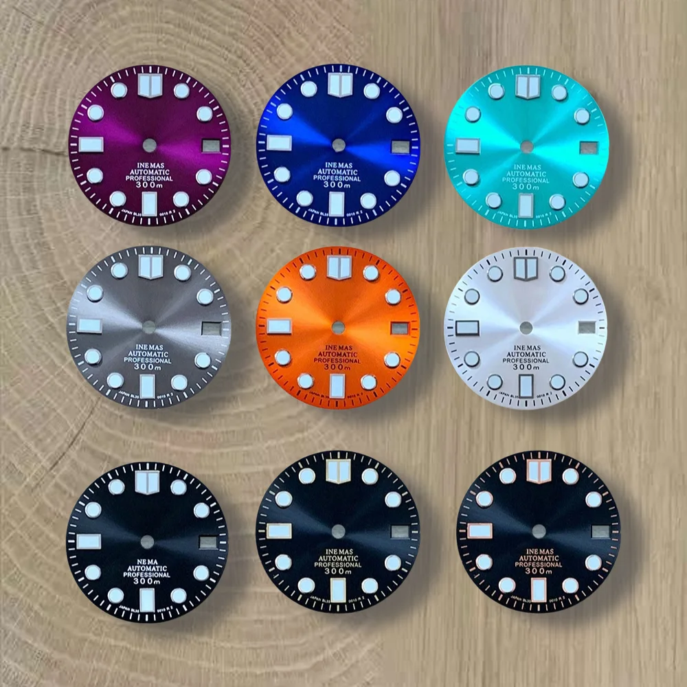 28.5 مللي متر S شعار Sunray الهاتفي SUB/SKX007 الهاتفي مناسبة لحركة NH35/NH36 3/3.8 الساعة تاج أخضر مضيء NH35 اكسسوارات