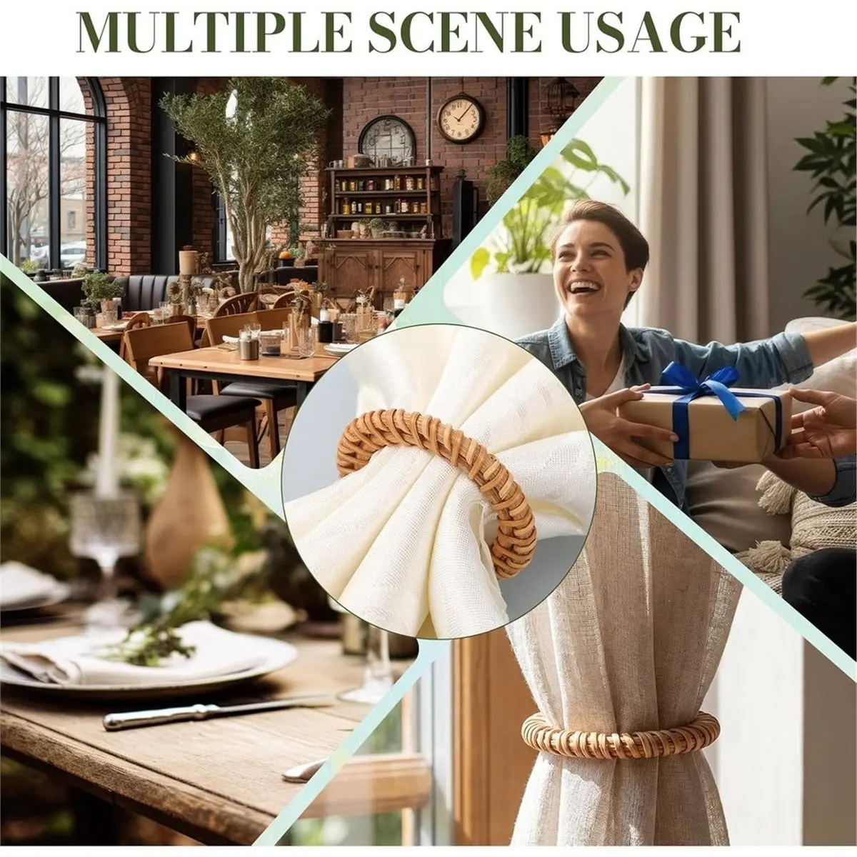50Pcs Boho Woven Rattan Napkin Rings Bulk Rustic Style Round Dining Table Napkin Holders for Banquet Home Wedding