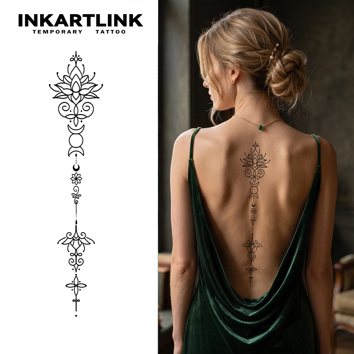 INKARTLINK 1PC New Elegant Floral Pattern Temporary Tattoo Sticker for Women – Waterproof – Suitable for Back