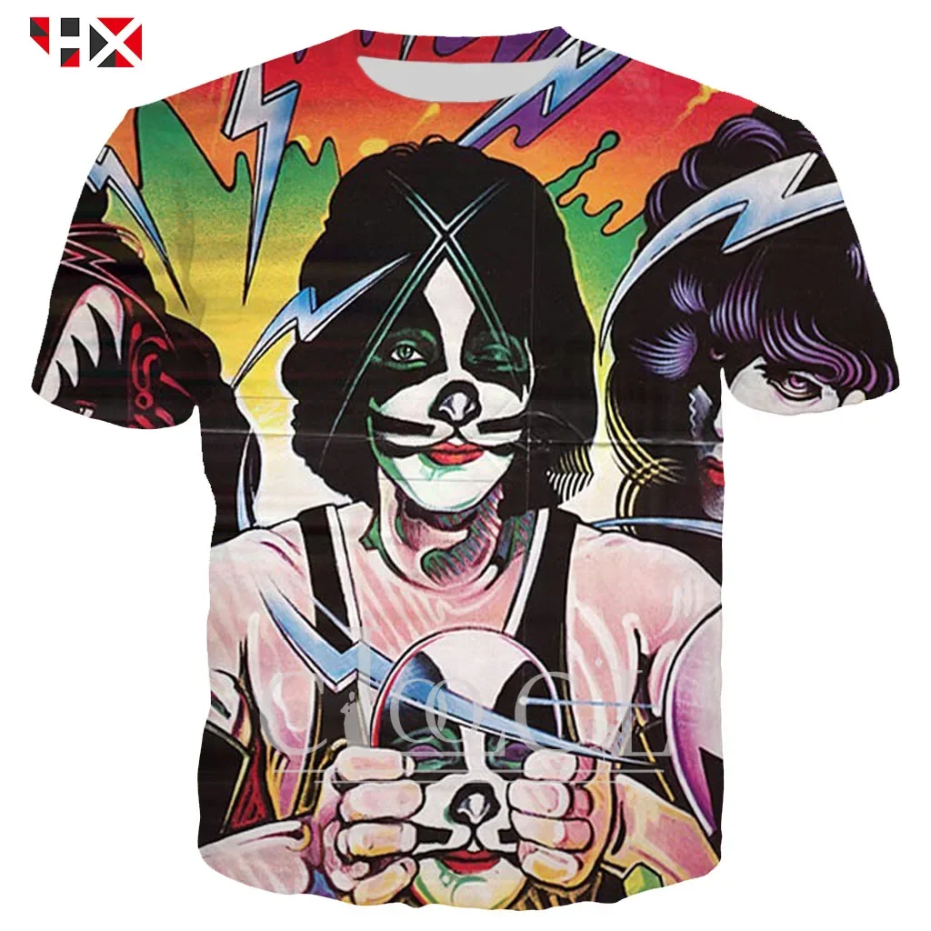 HX Metal Rock KISS Band Summer T Shirt 3D Print Fashion Harajuku Men's Clothing Fashion Men Women Casual Harajuku Tops