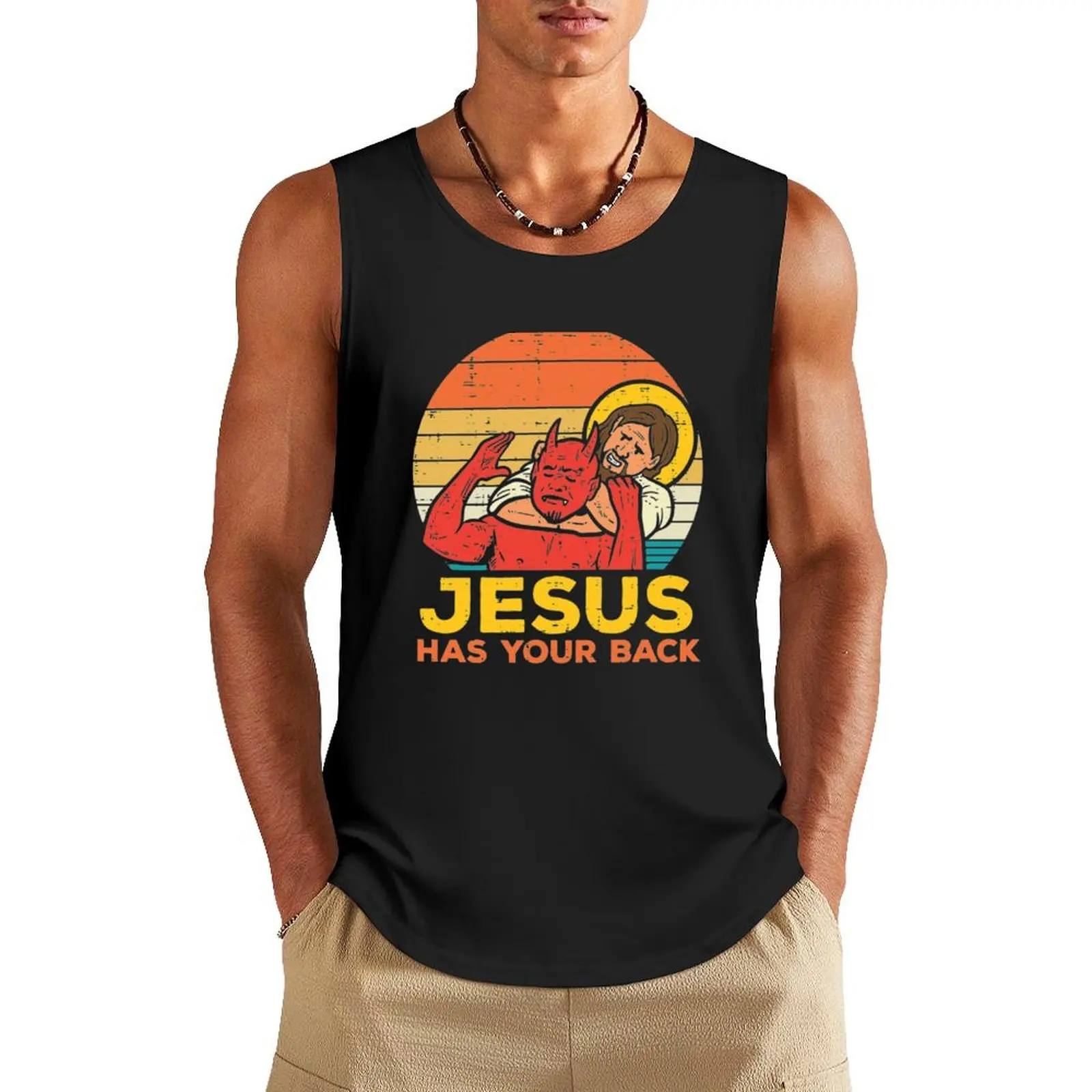 

Jesus Has Your Back Jiu Jitsu Retro Christian Men Tank Top sleeveless shirt man summer clothes for men sleeveless gym shirts