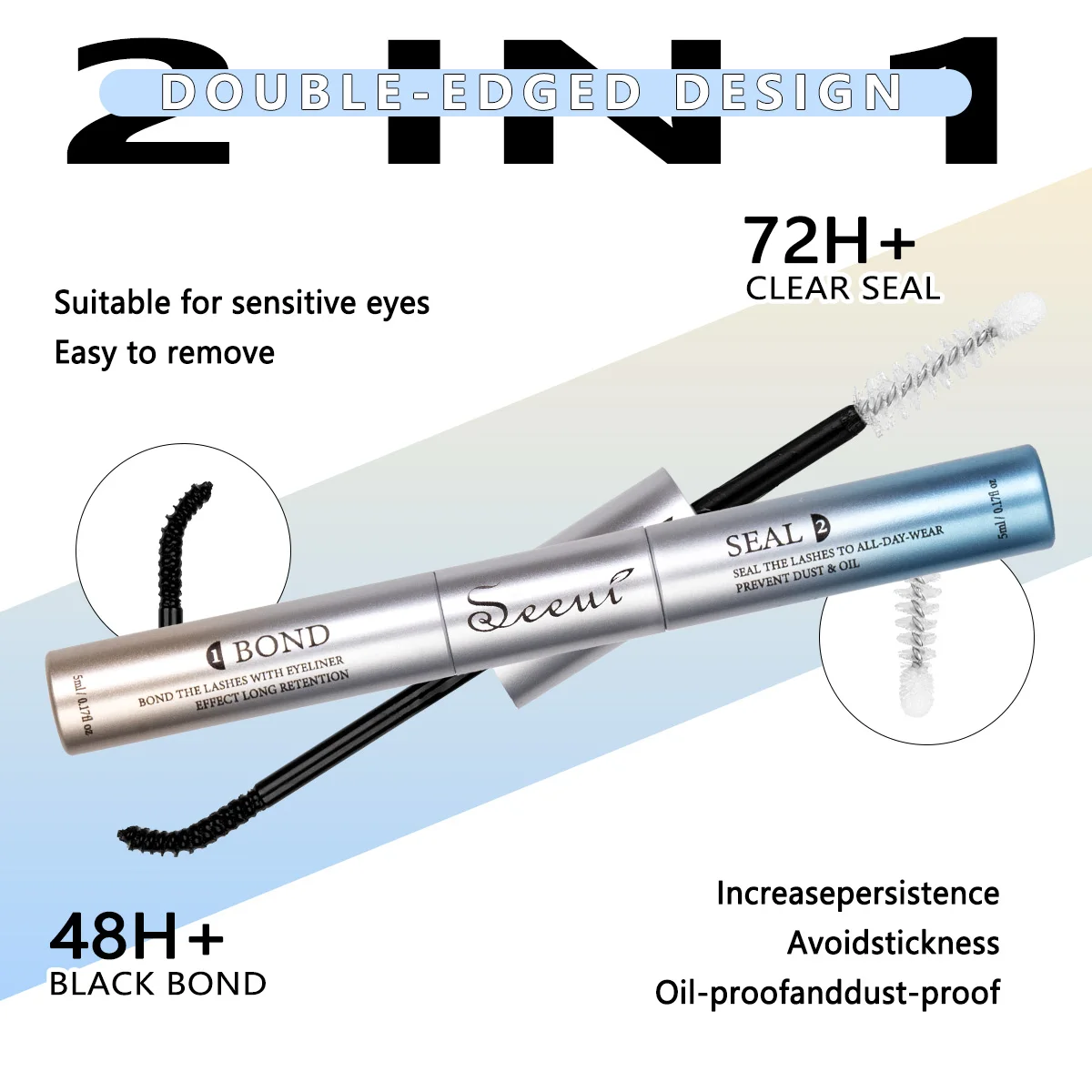 Lash Bond and Seal Waterproof 10ML for Lash Clusters Super Strong Long-Lasting Eyelash Glue for DIY at Home