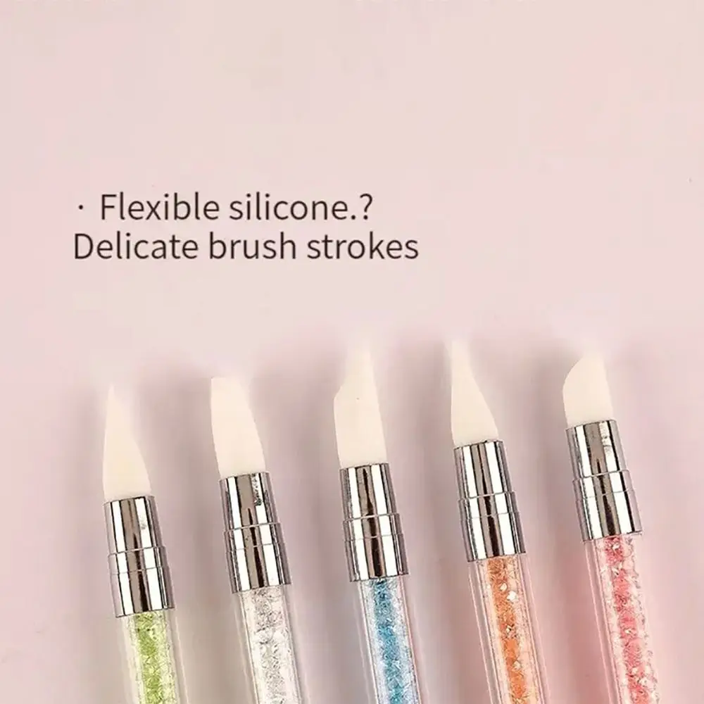 5 pz/set doppia testa nail art penna in silicone fiore scolpire morbido pennello per nail art colla regolabile stick penna per goffratura