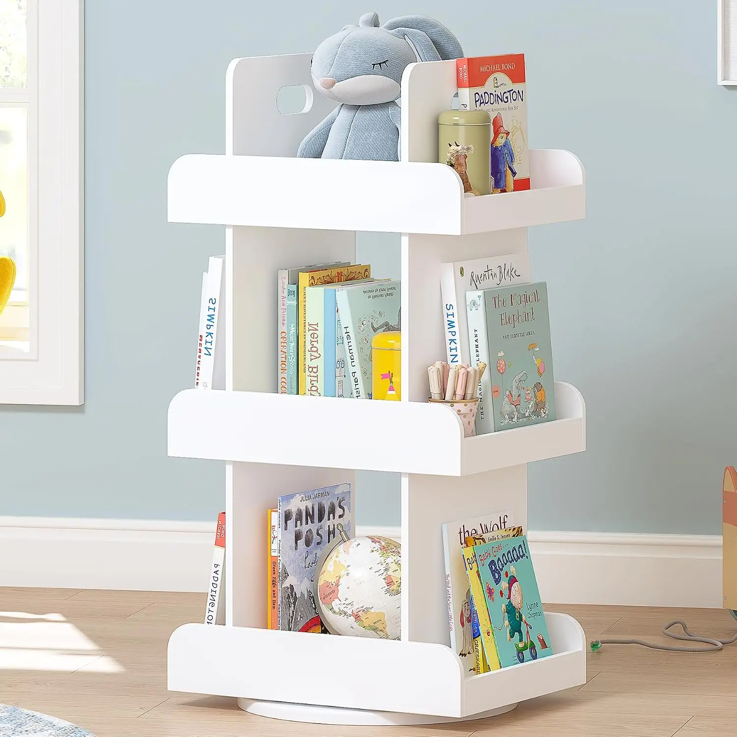 Rotating Bookshelf Tower Spinning Bookcase Book Display Lazy Susan Tier Revolving 360 Book Shelf Storage Vertical Rotate Turning