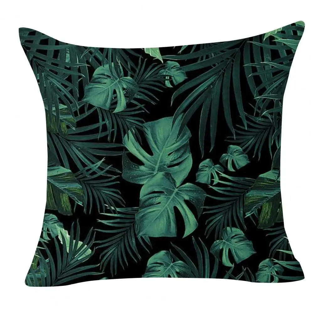 Cushion Slipcover Useful Polyester Cushion Case Tropical Green Leave Decorative Cushion Slipcover for Dorm