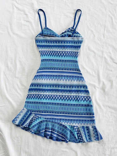 Imagen 2 del producto Nueva colección de verano 2025, vestido halter sin espalda con cuello redondo, informal, a rayas, estilo europeo y americano, corto