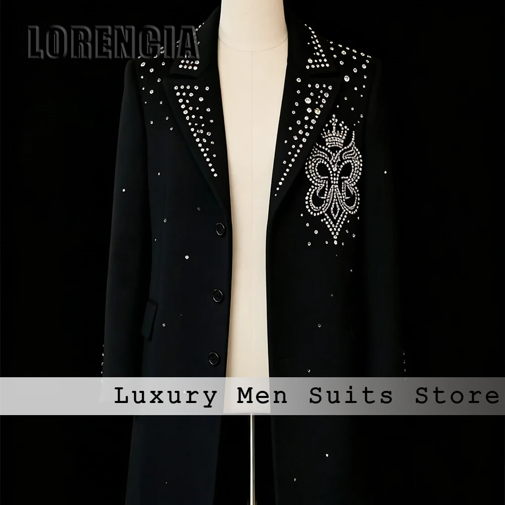 

Изысканные мужские костюмы с бриллиантами, комплект из двух предметов, длинная куртка, вечерняя одежда, смокинг для жениха, комплект, пиджак, брюки по индивидуальному заказу fatos de homem