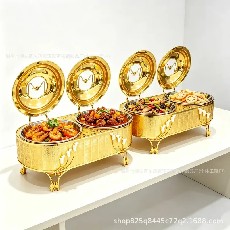 12L Stainless Steel Double Pan Chafing Dish Hanging Buffet Warmer Commercial Catering Food Heater for Party Wedding