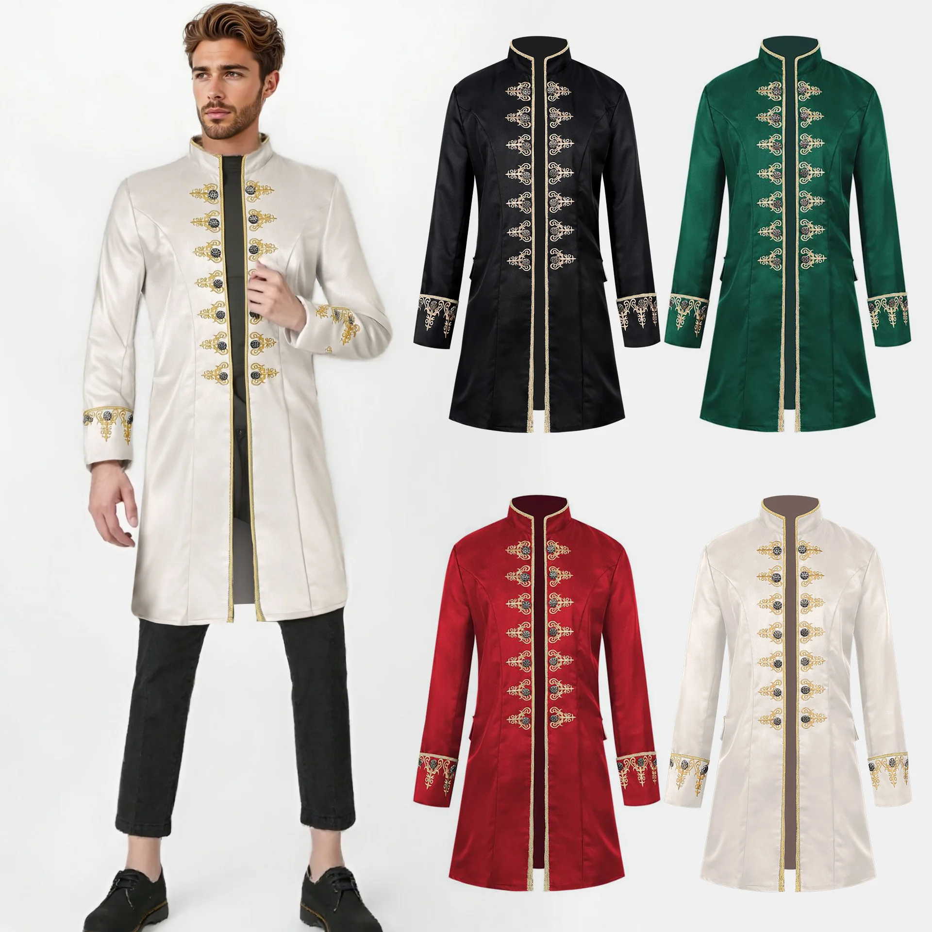 

Halloween Men's Coat Solid Color Fashion Steampunk Retro Stand Up Collar Uniform Performance