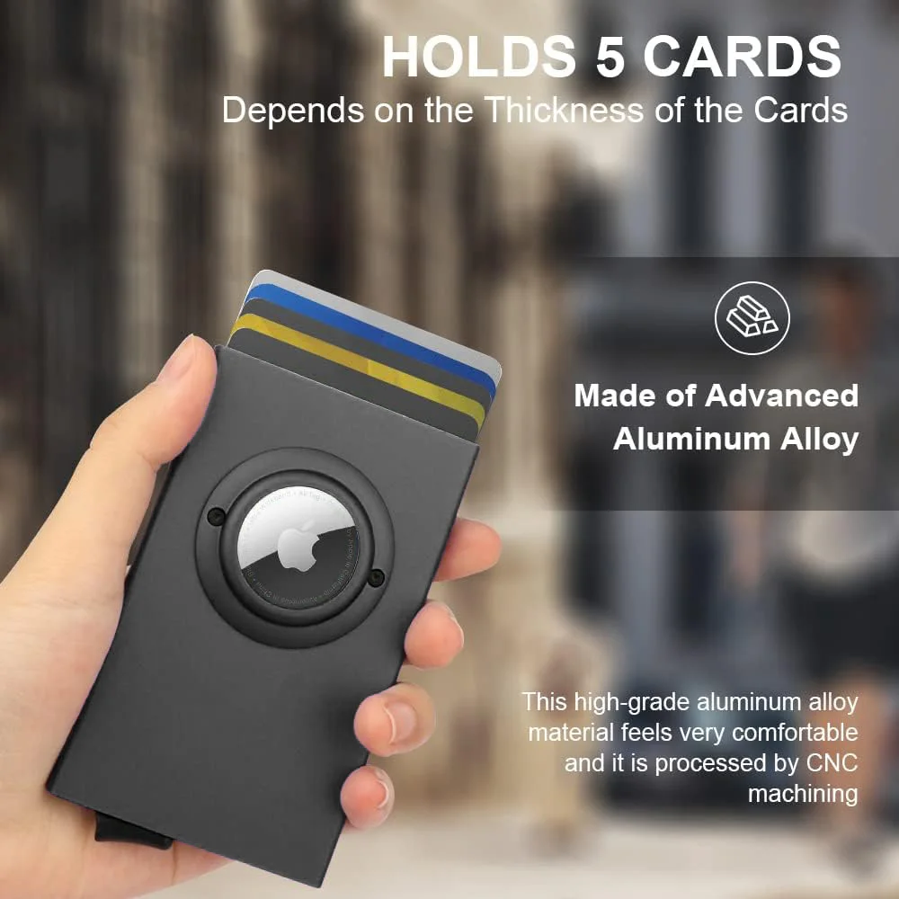 Slim RFID Aluminum Wallet 2026 New Style with Apple Airtag Holder Credit Card Metal Men's Wallet Business Card & Cash Strap