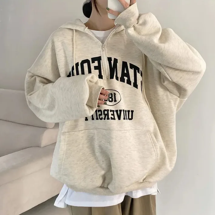 2024 Women Cotton Hoodie Letter Print Fleece Hooded Shirt Oversized Designer Pullover Sweatshirt Autumn Spring Clothing