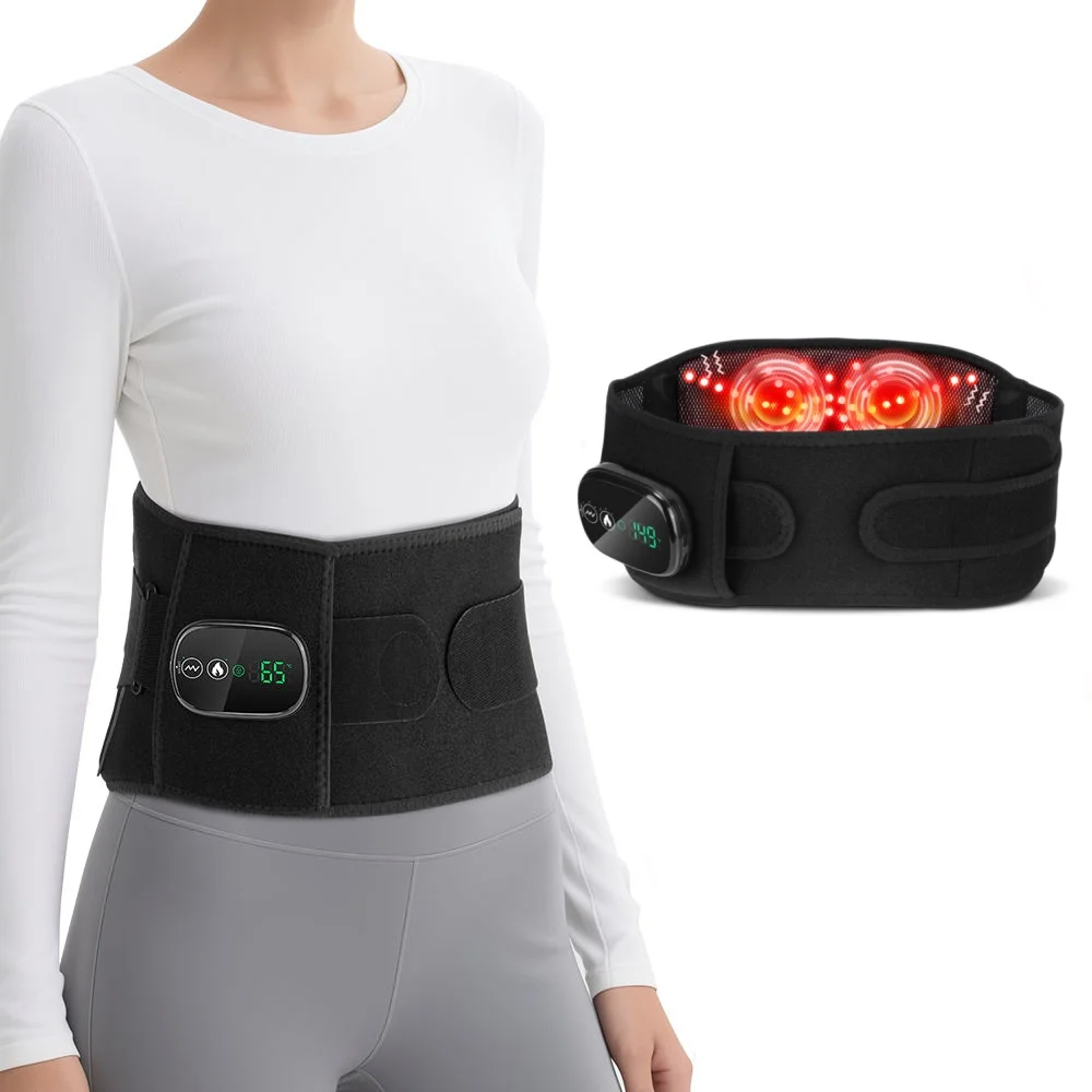 Rechargeable Heated Massage Belt 102pcs Red Light Beads Dual Motor Vibration Electric Heating Waist Massager with Extend Belt