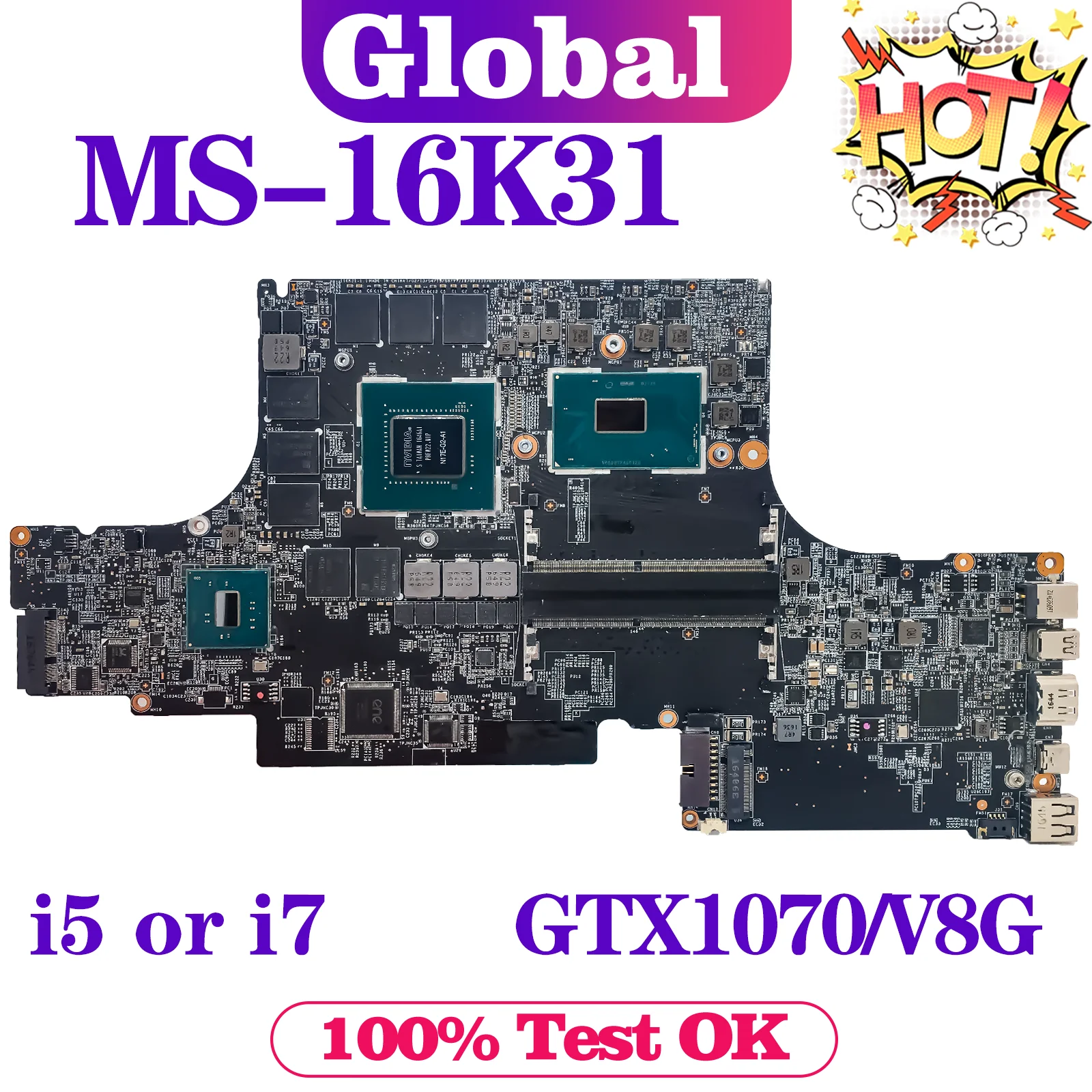 KEFU Mainboard For MSI MS-16K31 MS-16K3 Laptop Motherboard i5 i7 7th Gen GTX1070/V8G