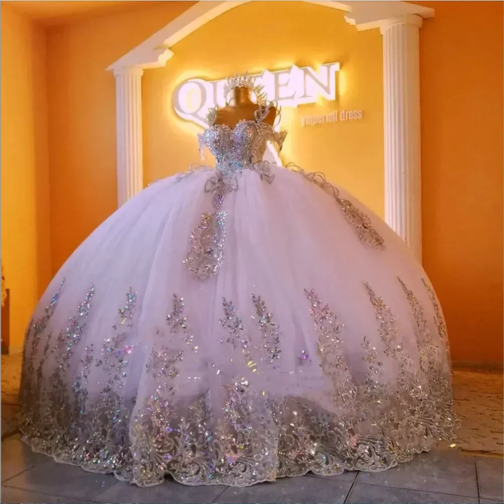 Винтажное бальное платье на бретелях-спагетти, милое платье для Quinceanera с блестками, аппликациями и кристаллами на шнуровке, платья для 15-16 лет, 2024