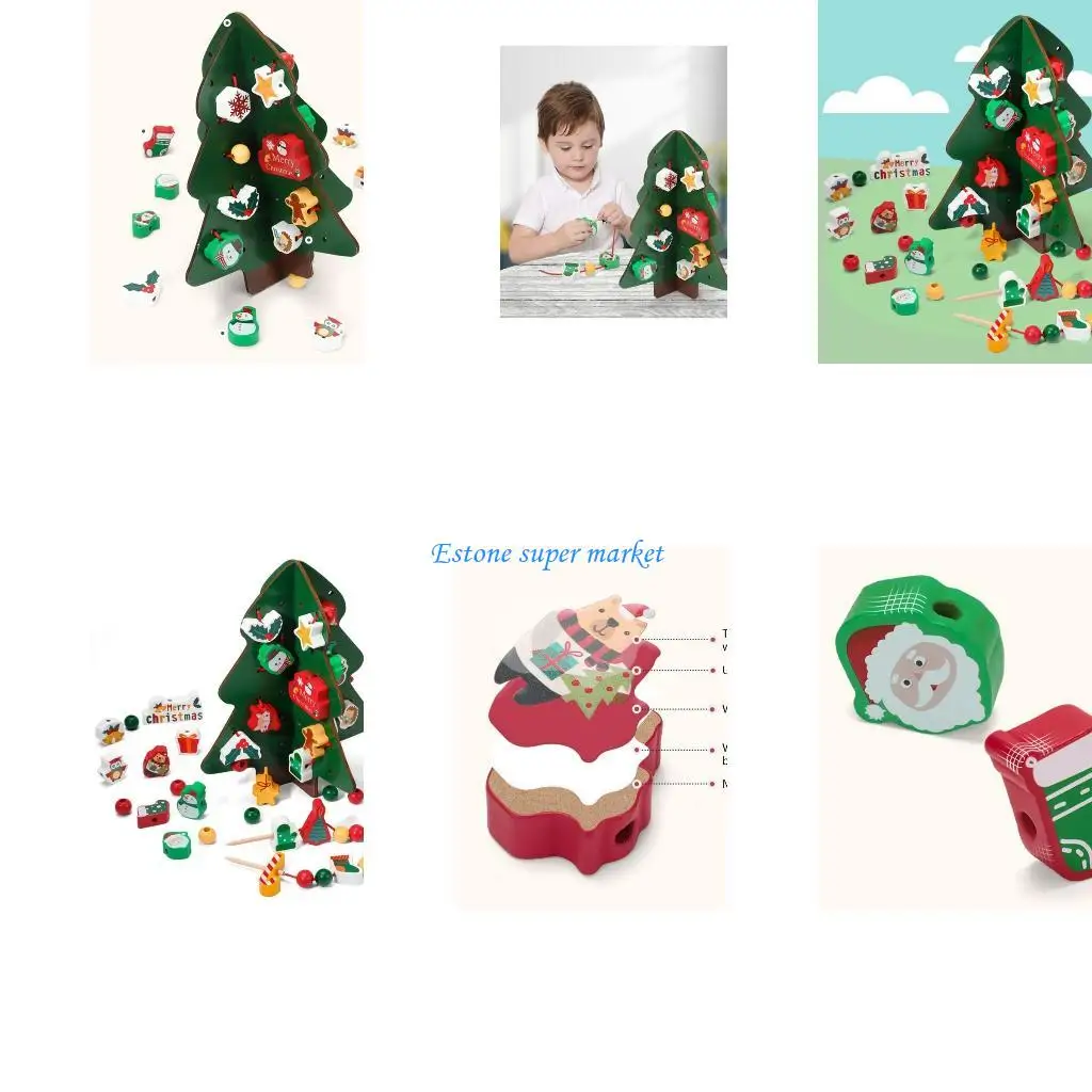 Jouet construction d'apprentissage 090B, perle filetage en bois pour bébé 1 an motricité Fine, jouet précoce