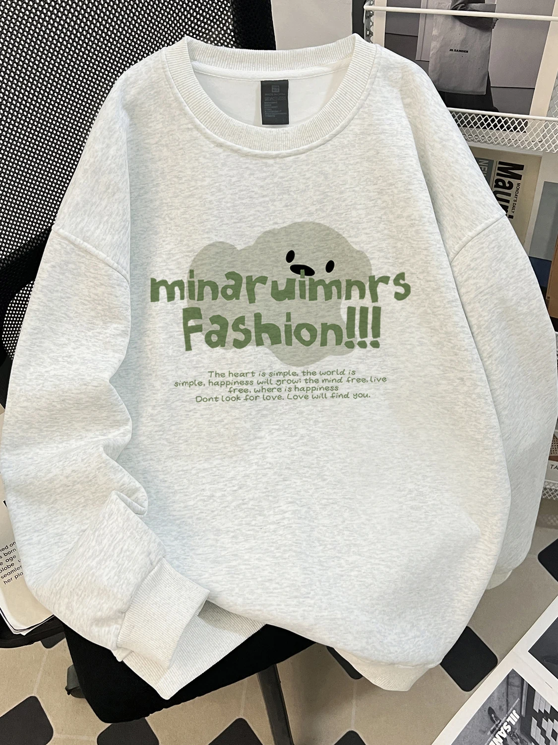 

Белый, серый американский свитер с круглым вырезом в стиле ретро, женский весенне-осенний тонкий свободный тяжелый пуловер без шляпы