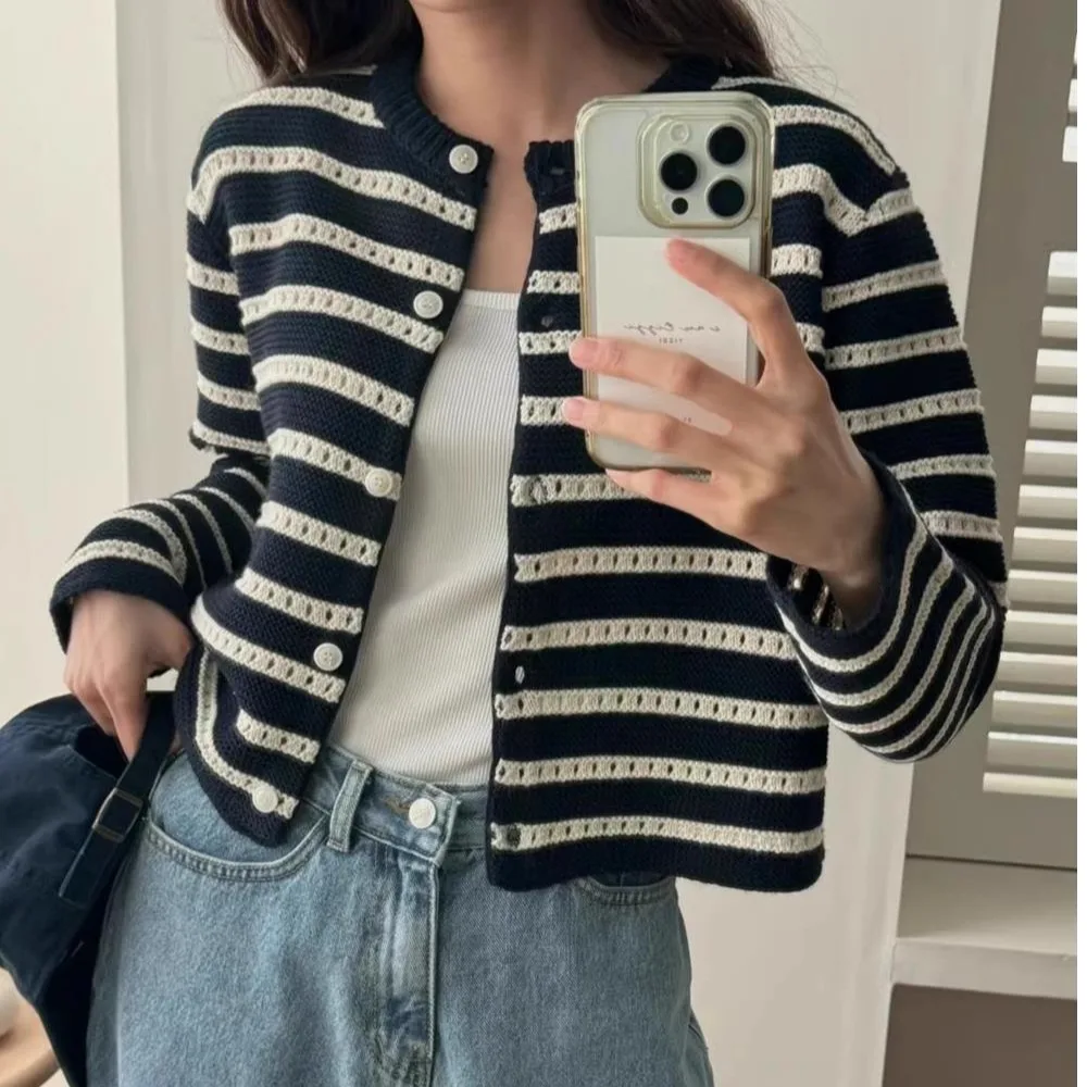 

Женский вязаный свитер Thiened в круглую полоску для похудения, мягкая осенне-зимняя модная корейская верхняя одежда, топ