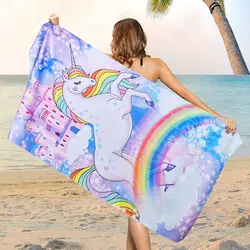 Cute Cartoon Unicorn Beach Towel, Quick Dry Fantasy Bath Towel with Flowers Rainbow Star, Super Soft Oversized Girls Pink Towels