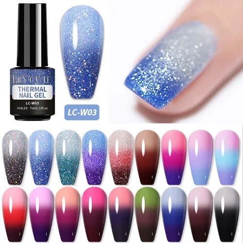 LILYCUTE-esmalte de uñas de Gel térmico, 7ml, Vernis semipermanente, 3 capas de temperatura, cambio de Color, Gel para uñas, diseño DIY