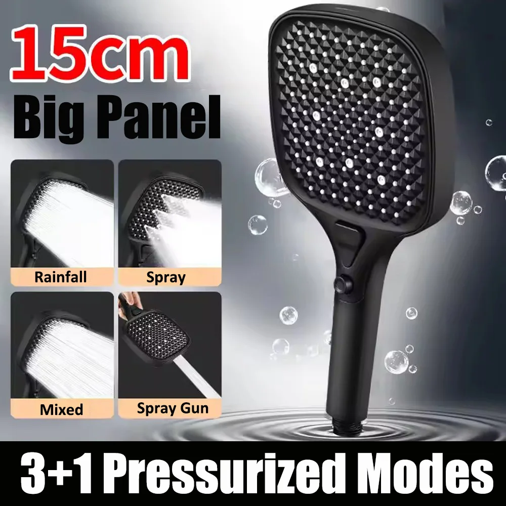 

2025 New 15CM Large Panel Shower Head Set High-pressure Saving-water Shower 4 Modes Rainfall Spa Showerhead Bathroom Accessories