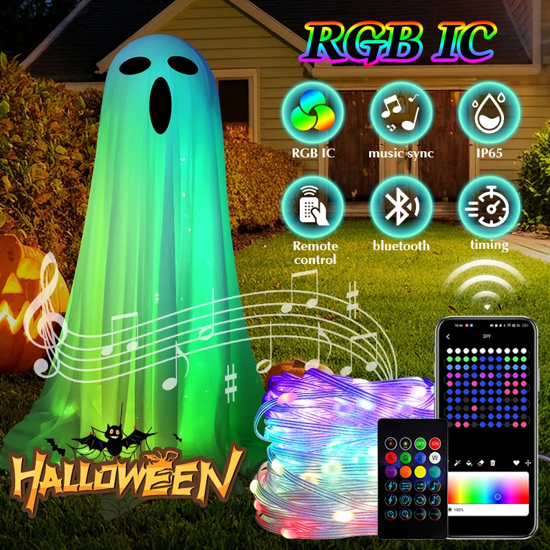 2024 New Halloween RGBIC Light Up Spooky Ghost With App Control Standing Ghost For Lawn Porch Yard Outdoor And Indoor Decoration 