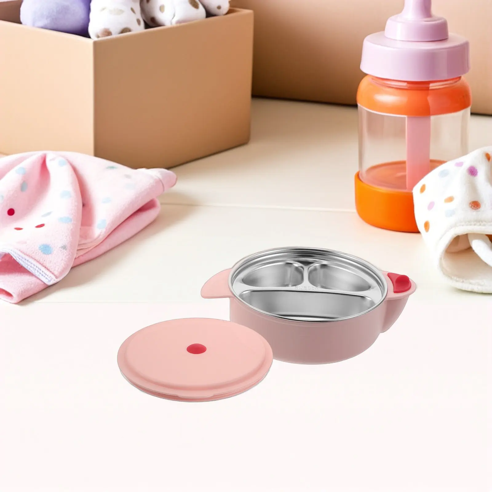 

Baby Suction Cup Bowls Stainless Steel Kids Divided Plates with Lids Stable Base Toddler Feeding Tableware for Travel Daily Use
