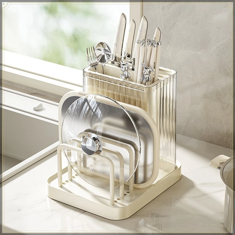 Countertop Knife Holder Cutting Board Rack Drainable Strong Load Bearing Multifunctional Kitchen Utensil Storage Organizer Rack