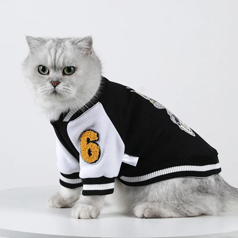 Pet Baseball Jerseys Autumn Winter Dog Clothes Fleece Warm Baseball Shirt Dog Puppy Sweatshirt Small And Medium-Sized Dog Jacket