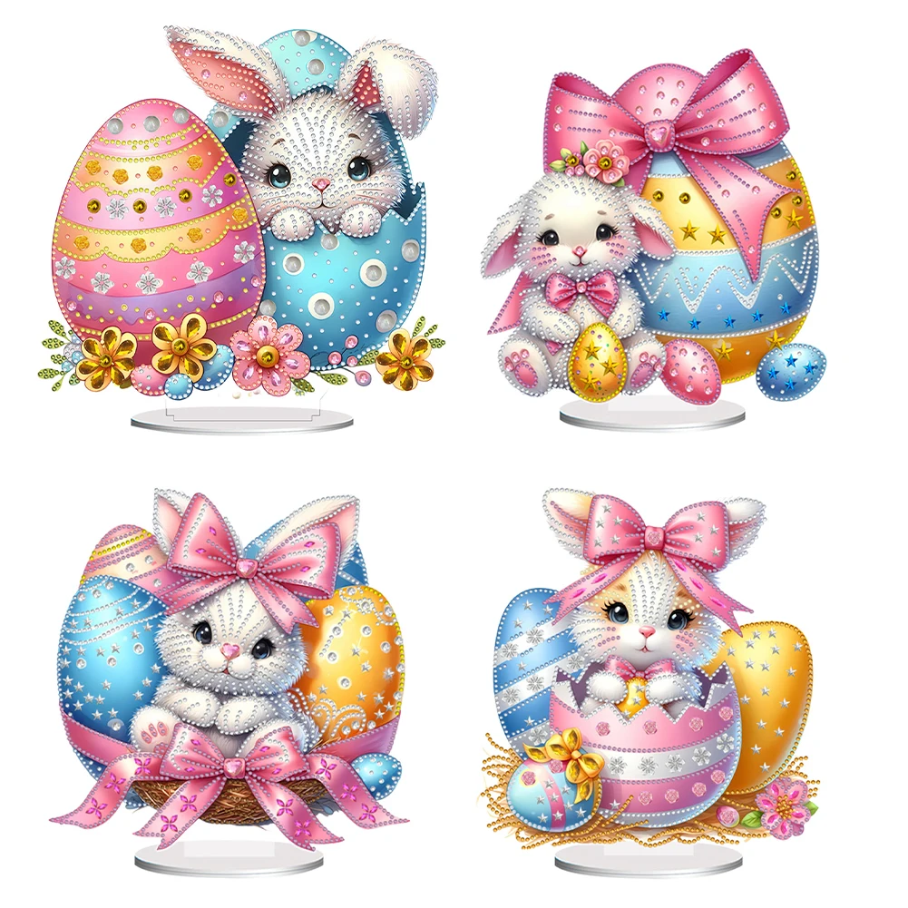 

2D Flat Easter Bunny Egg DIY Double-Sided Printed Single-Side Drill Diamond Painting Desktop Ornament Bedroom Table Decoration