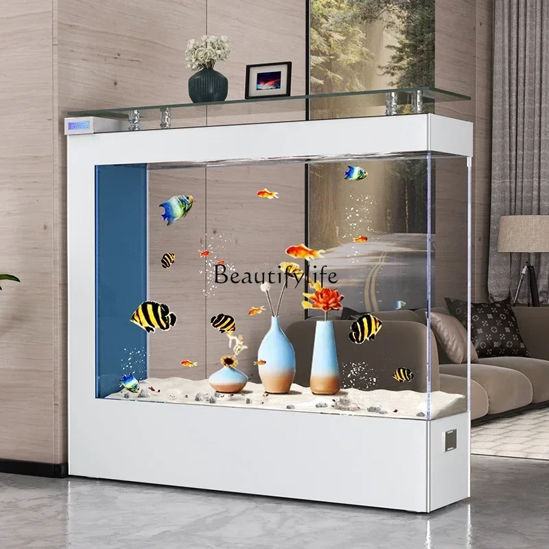 

Fish Tank Living Room Home Subareas Screens Rectangular Large Ultra-White Glass Ecological Aquarium