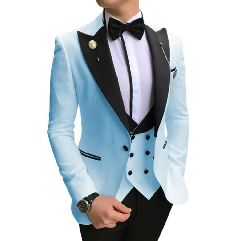 Slim Fit Suit For Men 3 Piece Blazer Vest And Pants One Button Blazer Double Breasted Vest Tuxedo Wedding Formal Prom Suit