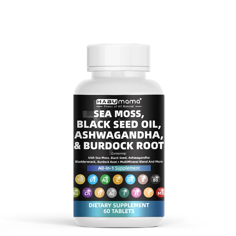 Sea Moss Black Seed Oil 2000mg Ashwagandha 1000mg Turmeric 1000mg Bladderwrack 1000mg Burdock & Vitamin C & D3 Men Supplement