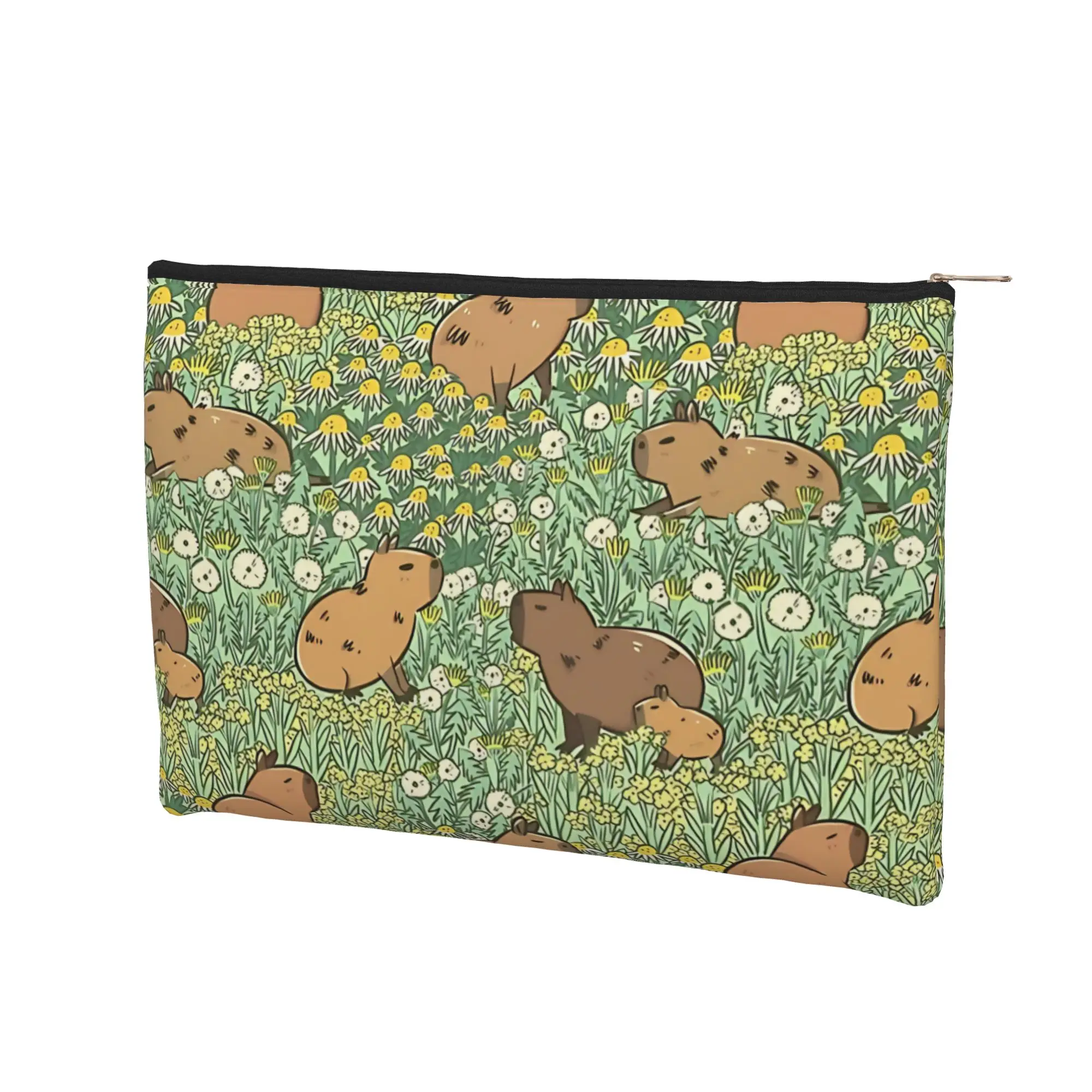 Capybara Lightweight Meadow in Green and Yellow Makeup Bag Toiletry Bag with Zipper Cosmetic Pouch