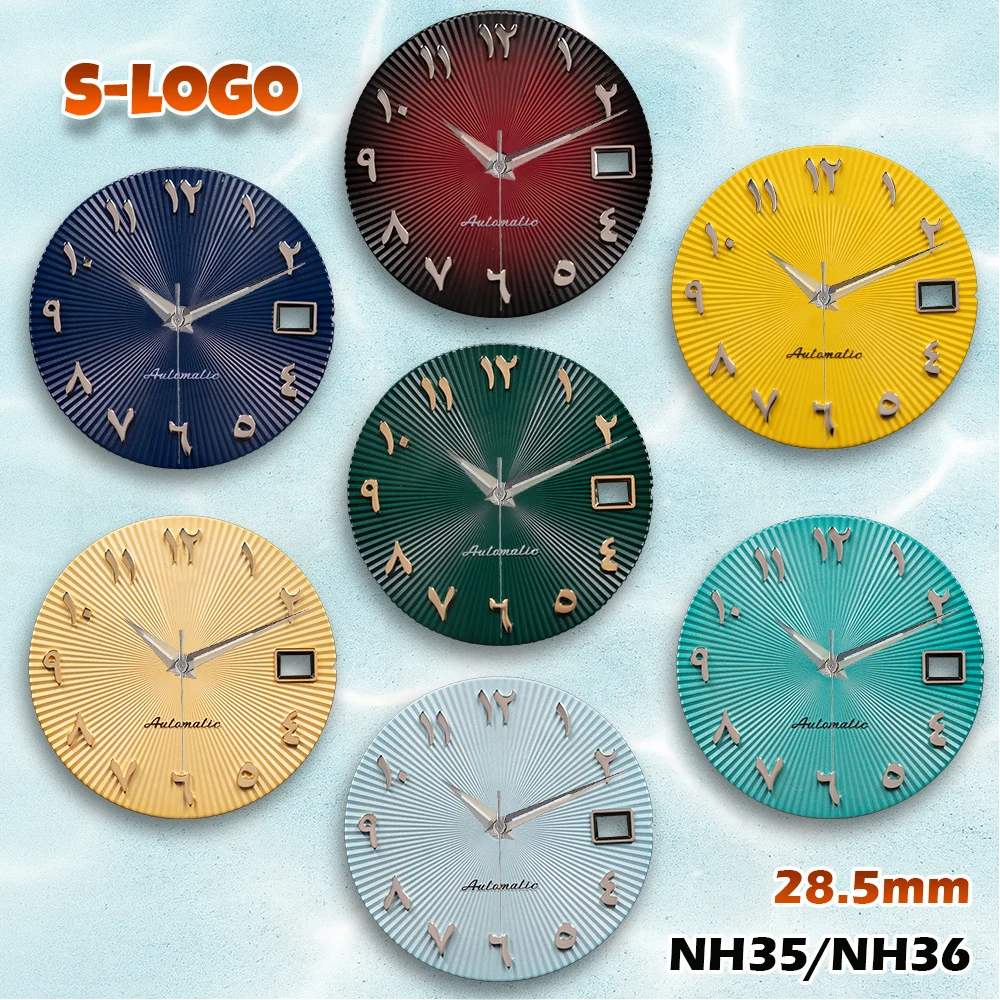 

Арабский циферблат NH 28,5 мм с логотипом S, подходит для японского механизма NH36/7R, циферблат с вертикальными полосками, аксессуары для модификации часов