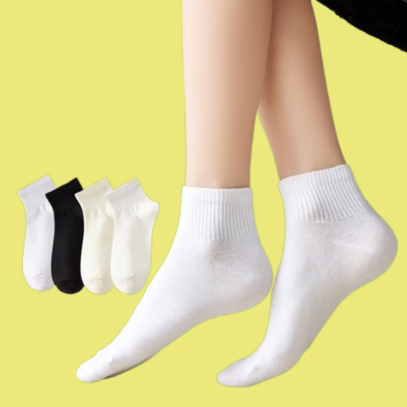 2/5 Pairs Summer Thin Solid Color Low-top Socks Cotton Bottom Breathable Sweat-absorbent Ladies' Short-tube Cotton Socks